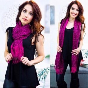 Purple Leopard Fringe Scarf